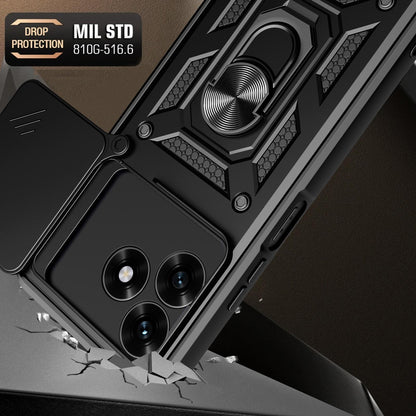 Honor X5c Plus Sliding Camera Cover Magnetic Ring Stand Shockproof TPU + PC Protective Phone Case