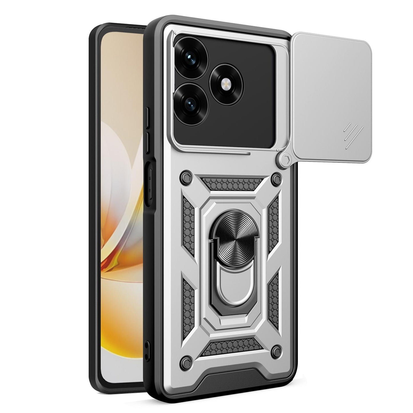 Honor X5c Sliding Camera Cover Magnetic Ring Stand Shockproof TPU + PC Protective Phone Case