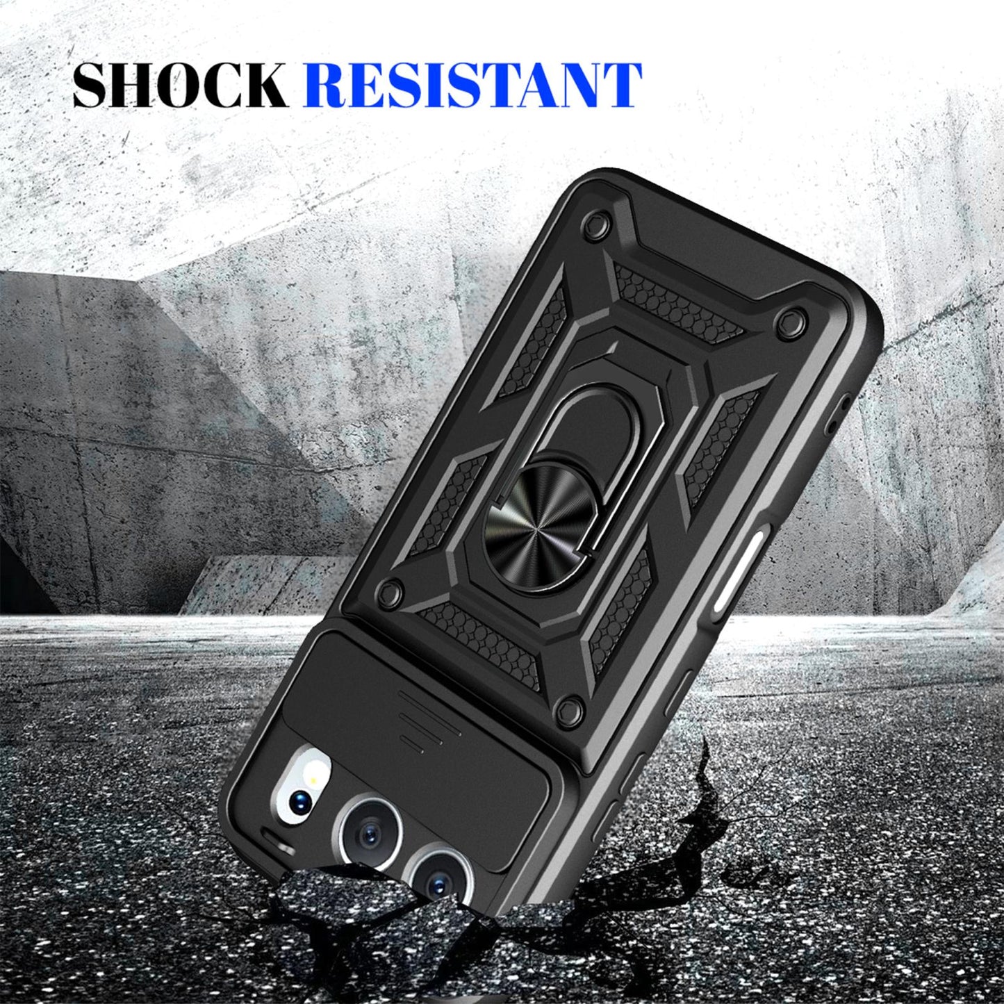 Honor 500 155.8mm Sliding Camera Cover Magnetic Ring Stand Shockproof TPU + PC Protective Phone Case