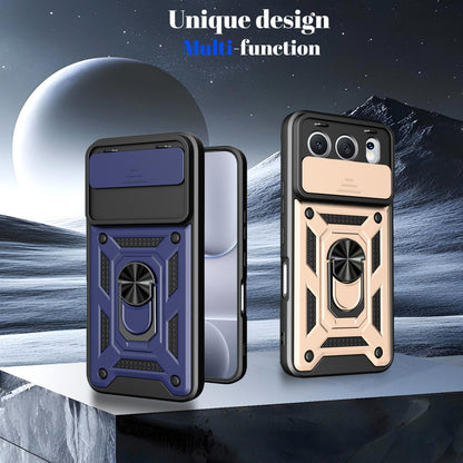 Honor 500 155.8mm Sliding Camera Cover Magnetic Ring Stand Shockproof TPU + PC Protective Phone Case