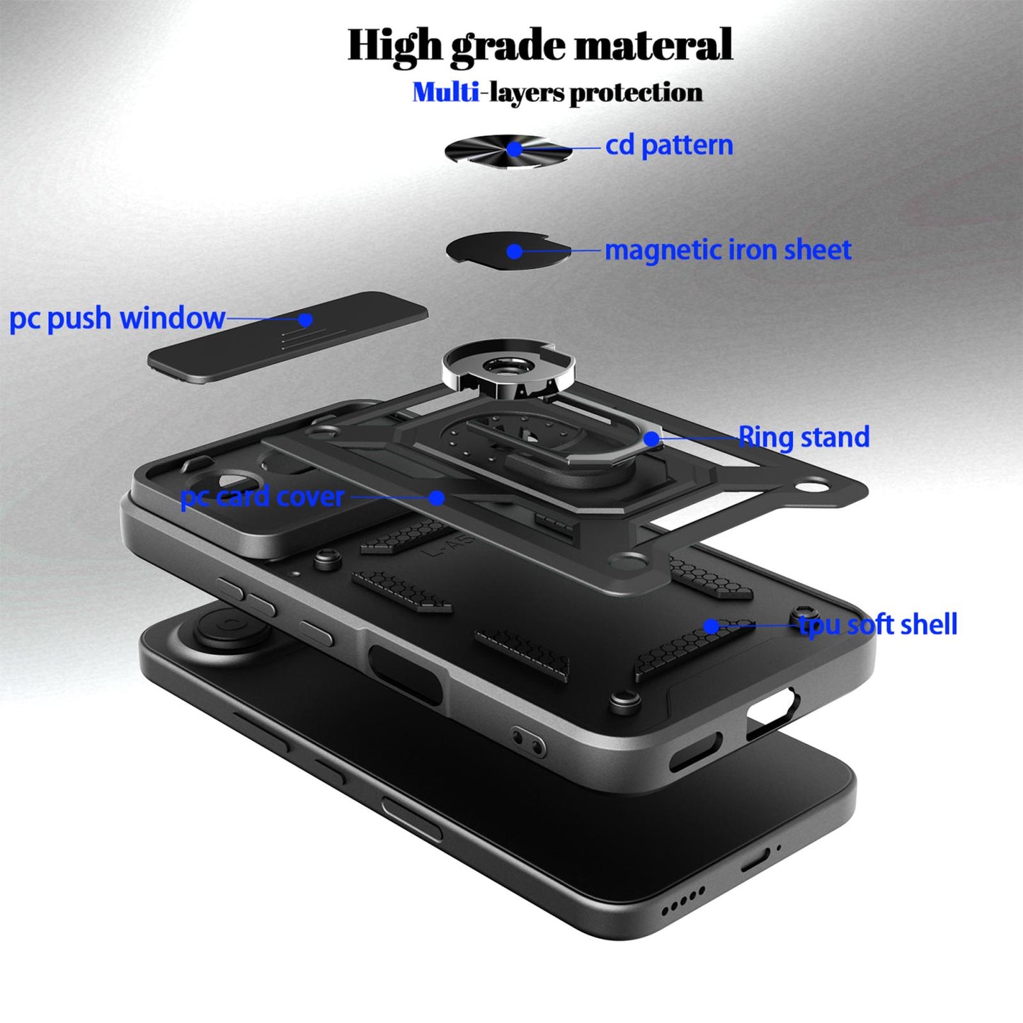 Honor 500 155.8mm Sliding Camera Cover Magnetic Ring Stand Shockproof TPU + PC Protective Phone Case