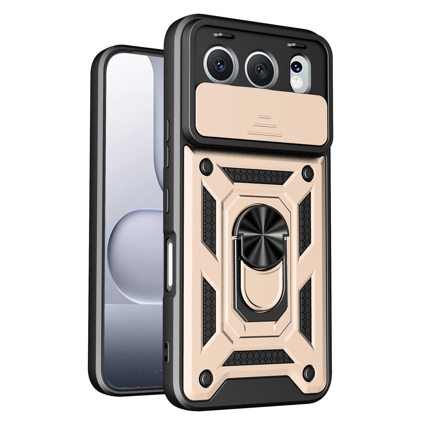 Honor 500 155.8mm Sliding Camera Cover Magnetic Ring Stand Shockproof TPU + PC Protective Phone Case