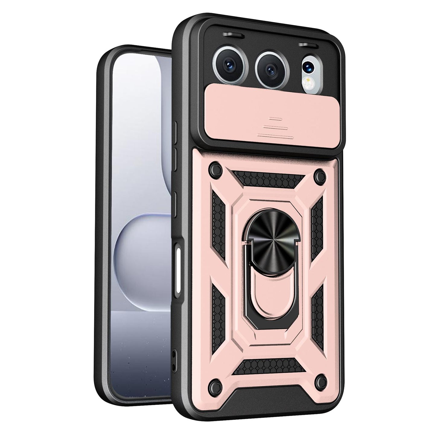 Honor 500 155.8mm Sliding Camera Cover Magnetic Ring Stand Shockproof TPU + PC Protective Phone Case