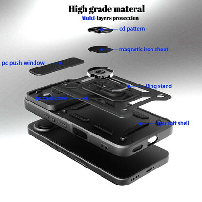 Honor 500 155.8mm Sliding Camera Cover Magnetic Ring Stand Shockproof TPU + PC Protective Phone Case
