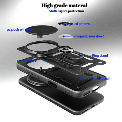Honor Magic8 Pro 5G Sliding Camera Cover Magnetic Ring Stand Shockproof TPU + PC Protective Phone Case