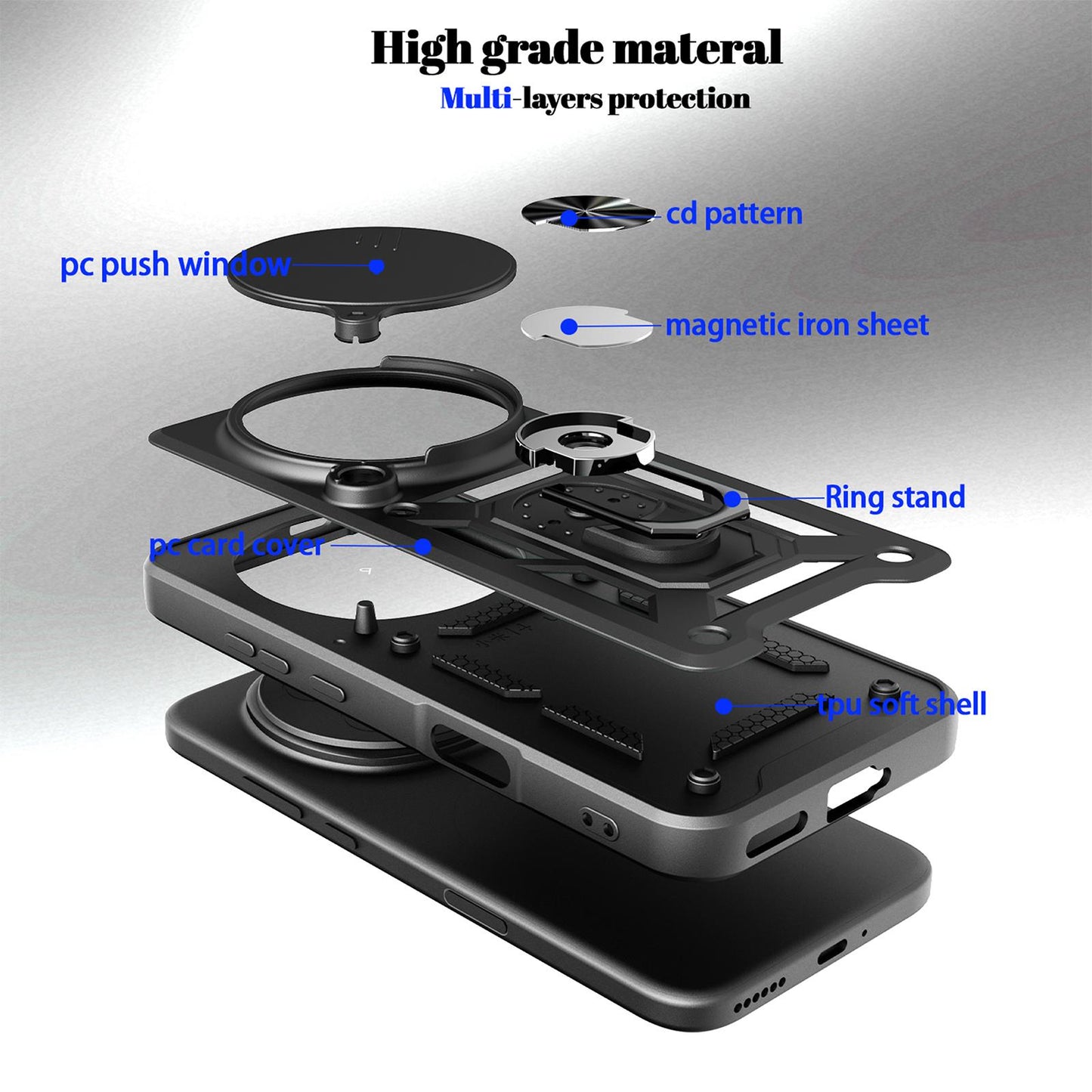 Honor Magic8 Pro 5G Sliding Camera Cover Magnetic Ring Stand Shockproof TPU + PC Protective Phone Case