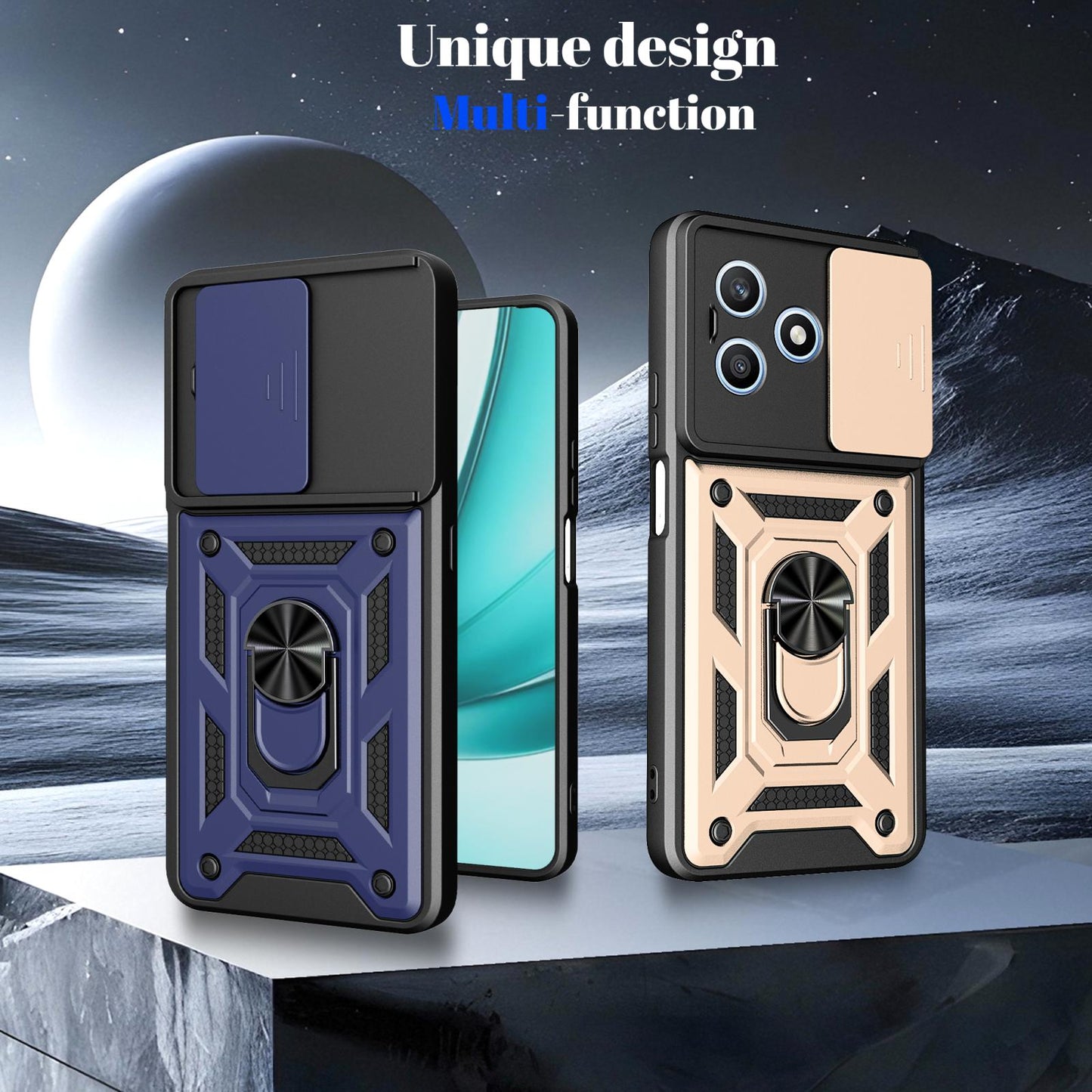 Honor X8d 4G Sliding Camera Cover Magnetic Ring Stand Shockproof TPU + PC Protective Phone Case
