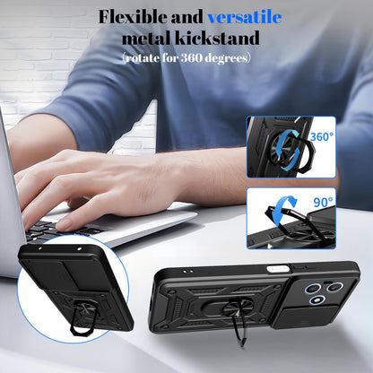 Honor X8d 4G Sliding Camera Cover Magnetic Ring Stand Shockproof TPU + PC Protective Phone Case