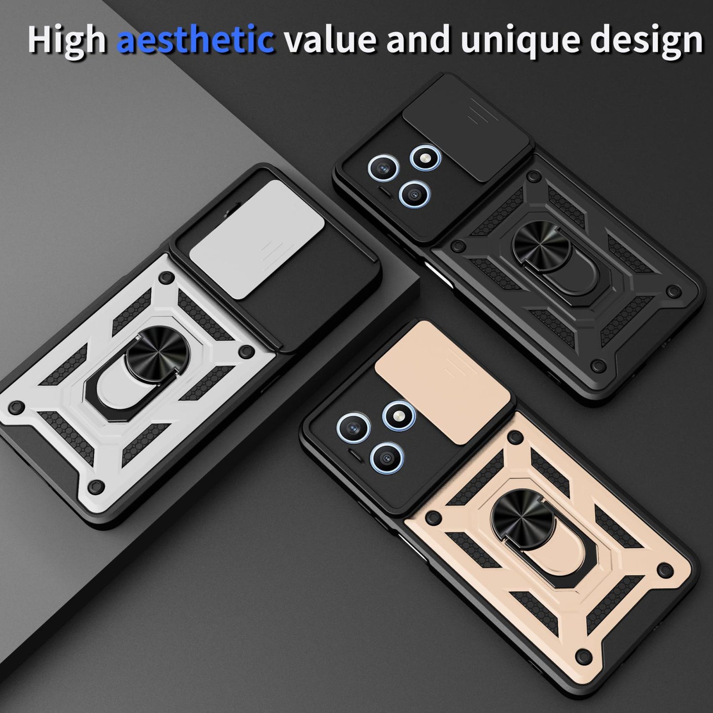 Honor X8d 4G Sliding Camera Cover Magnetic Ring Stand Shockproof TPU + PC Protective Phone Case