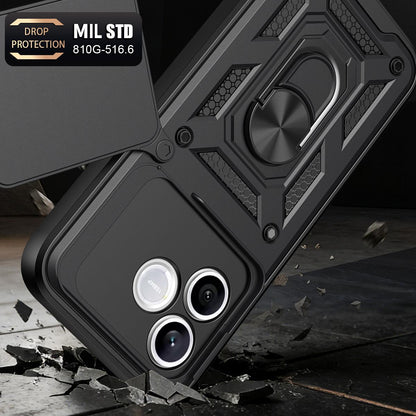 Honor 600 Lite 5G Sliding Camera Cover Magnetic Ring Stand Shockproof TPU + PC Protective Phone Case