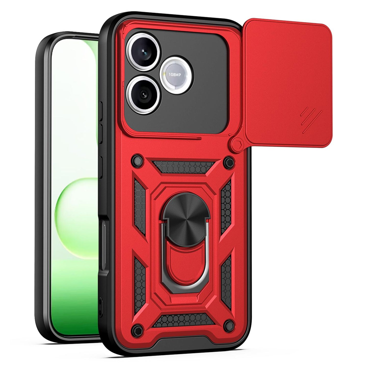 Honor 600 Lite 5G Sliding Camera Cover Magnetic Ring Stand Shockproof TPU + PC Protective Phone Case