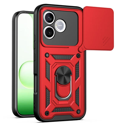 Honor 600 Lite 5G Sliding Camera Cover Magnetic Ring Stand Shockproof TPU + PC Protective Phone Case