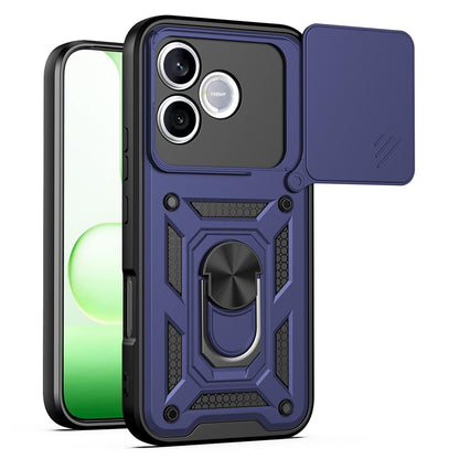 Honor 600 Lite 5G Sliding Camera Cover Magnetic Ring Stand Shockproof TPU + PC Protective Phone Case