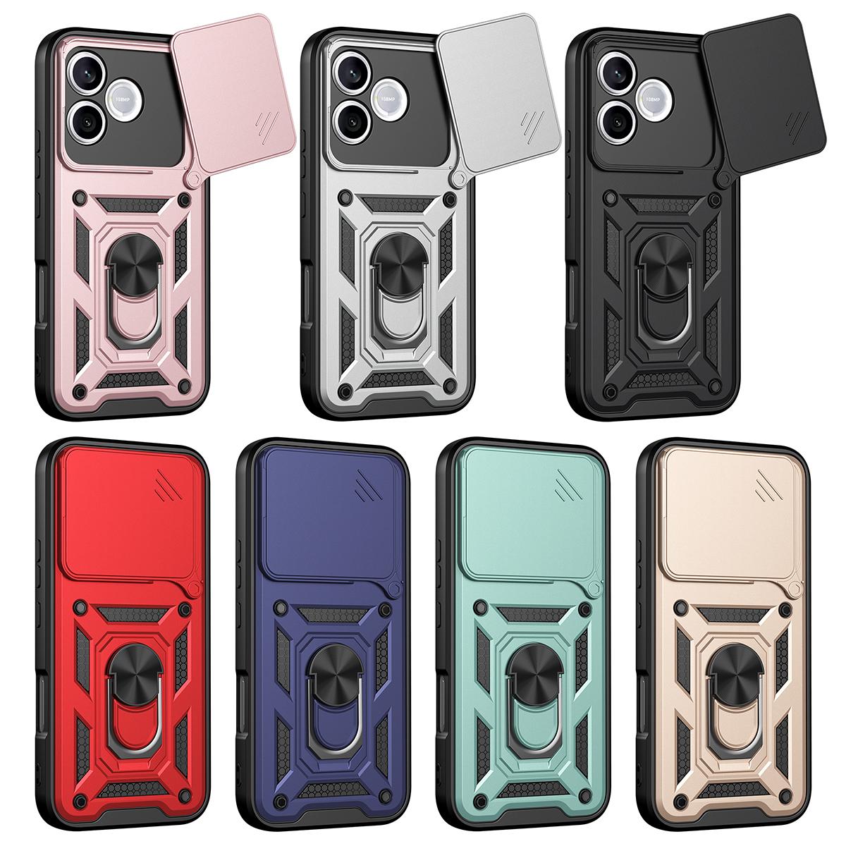 Honor 600 Lite 5G Sliding Camera Cover Magnetic Ring Stand Shockproof TPU + PC Protective Phone Case