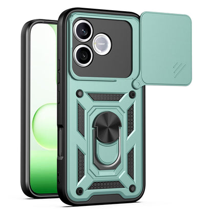 Honor 600 Lite 5G Sliding Camera Cover Magnetic Ring Stand Shockproof TPU + PC Protective Phone Case