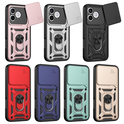 Honor 600 Lite 5G Sliding Camera Cover Magnetic Ring Stand Shockproof TPU + PC Protective Phone Case