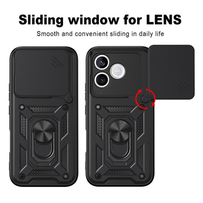 Honor 600 Lite 5G Sliding Camera Cover Magnetic Ring Stand Shockproof TPU + PC Protective Phone Case