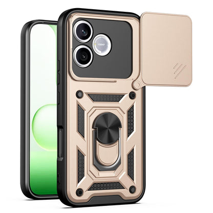 Honor 600 Lite 5G Sliding Camera Cover Magnetic Ring Stand Shockproof TPU + PC Protective Phone Case