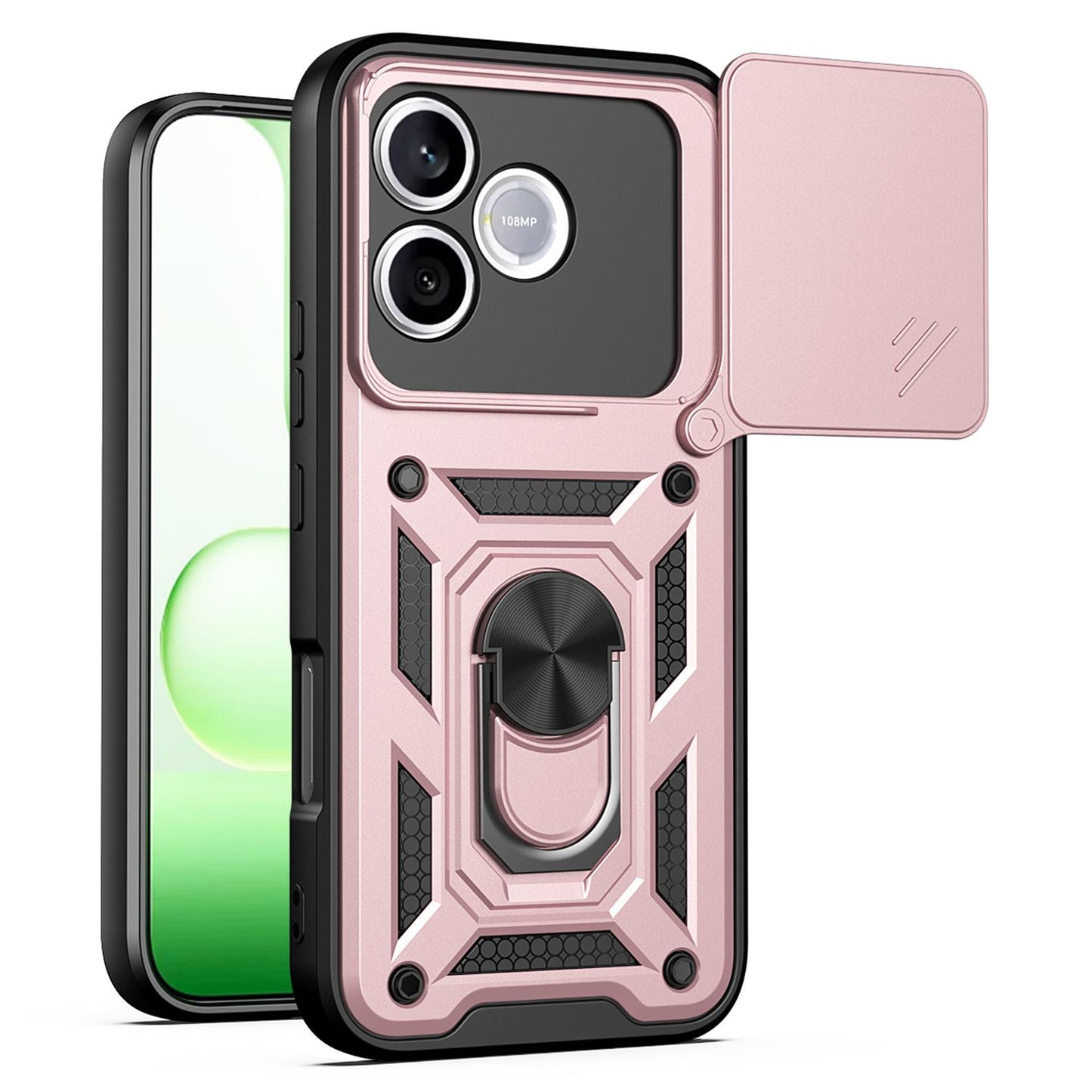 Honor 600 Lite 5G Sliding Camera Cover Magnetic Ring Stand Shockproof TPU + PC Protective Phone Case