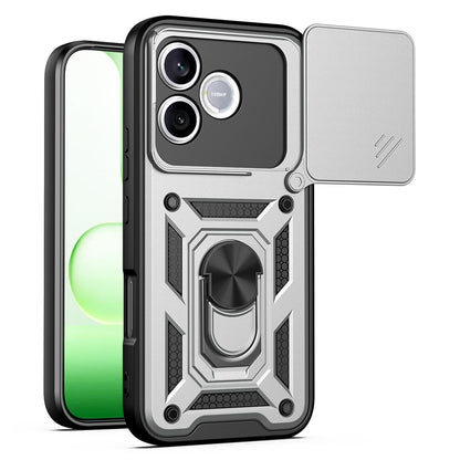 Honor 600 Lite 5G Sliding Camera Cover Magnetic Ring Stand Shockproof TPU + PC Protective Phone Case
