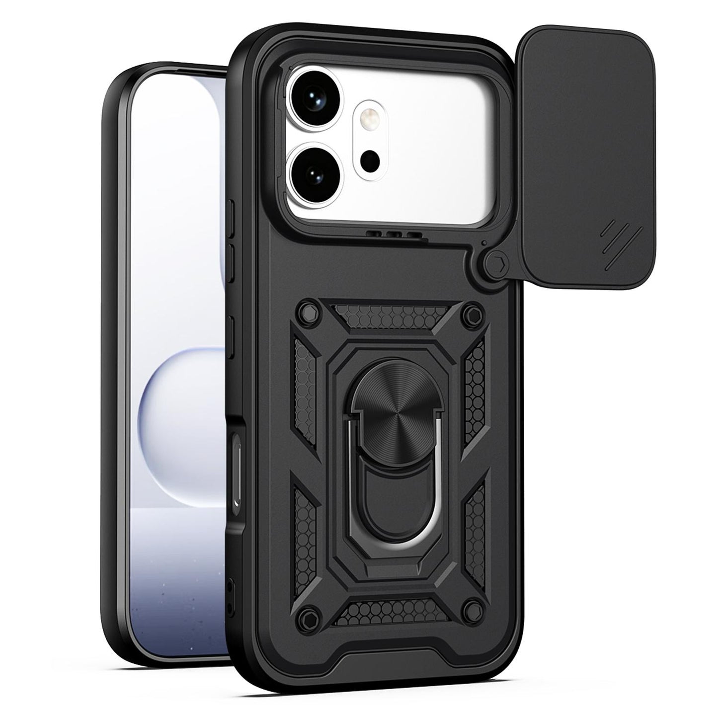 Honor 600 Sliding Camera Cover Magnetic Ring Stand Shockproof TPU + PC Protective Phone Case