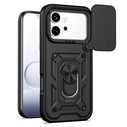 Honor 600 Sliding Camera Cover Magnetic Ring Stand Shockproof TPU + PC Protective Phone Case