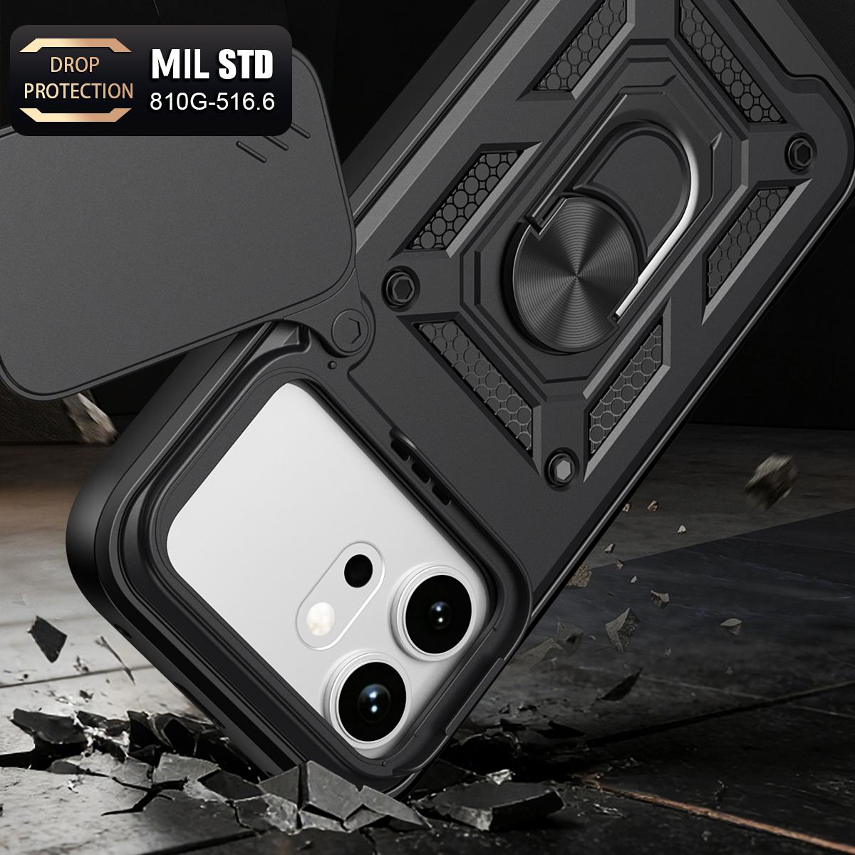Honor 600 Sliding Camera Cover Magnetic Ring Stand Shockproof TPU + PC Protective Phone Case