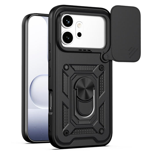 Honor 600 Pro 5G Sliding Camera Cover Magnetic Ring Stand Shockproof TPU + PC Protective Phone Case