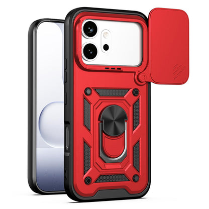 Honor 600 Sliding Camera Cover Magnetic Ring Stand Shockproof TPU + PC Protective Phone Case
