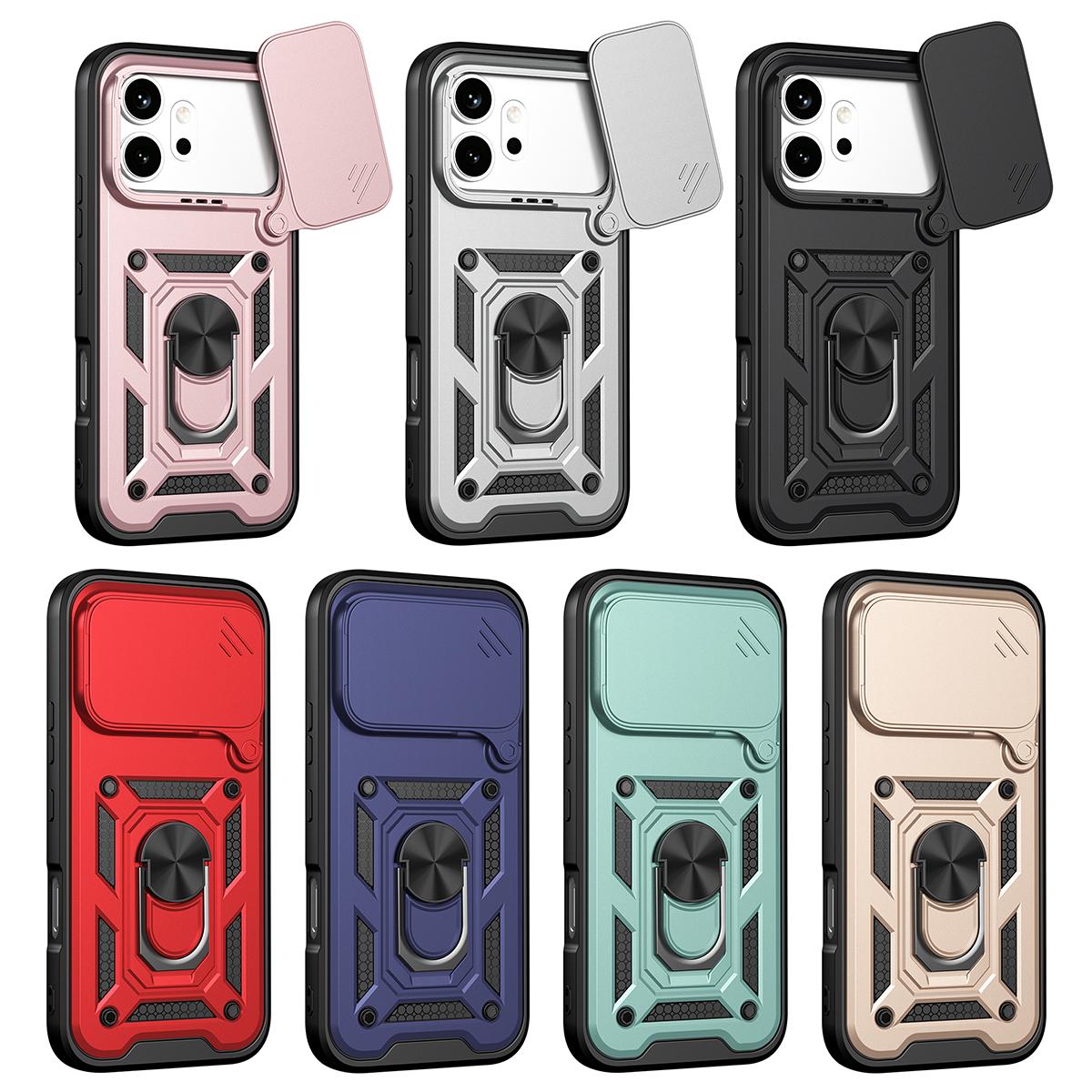 Honor 600 Sliding Camera Cover Magnetic Ring Stand Shockproof TPU + PC Protective Phone Case