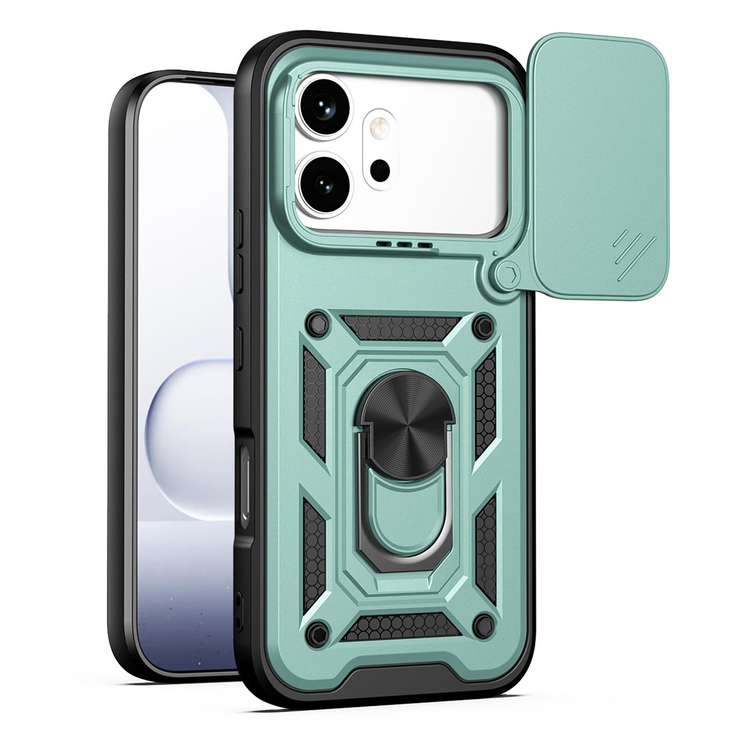 Honor 600 Pro 5G Sliding Camera Cover Magnetic Ring Stand Shockproof TPU + PC Protective Phone Case