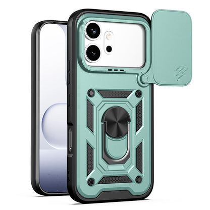 Honor 600 Pro 5G Sliding Camera Cover Magnetic Ring Stand Shockproof TPU + PC Protective Phone Case