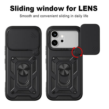 Honor 600 Pro 5G Sliding Camera Cover Magnetic Ring Stand Shockproof TPU + PC Protective Phone Case