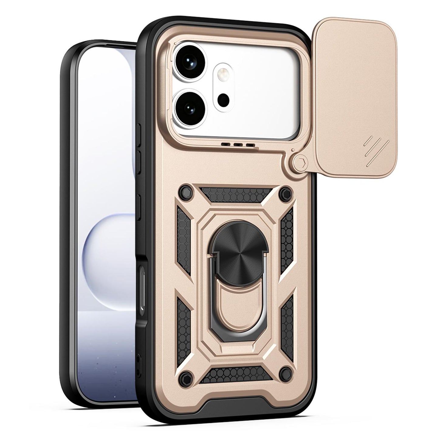 Honor 600 Pro 5G Sliding Camera Cover Magnetic Ring Stand Shockproof TPU + PC Protective Phone Case