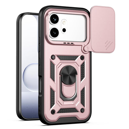 Honor 600 Pro 5G Sliding Camera Cover Magnetic Ring Stand Shockproof TPU + PC Protective Phone Case