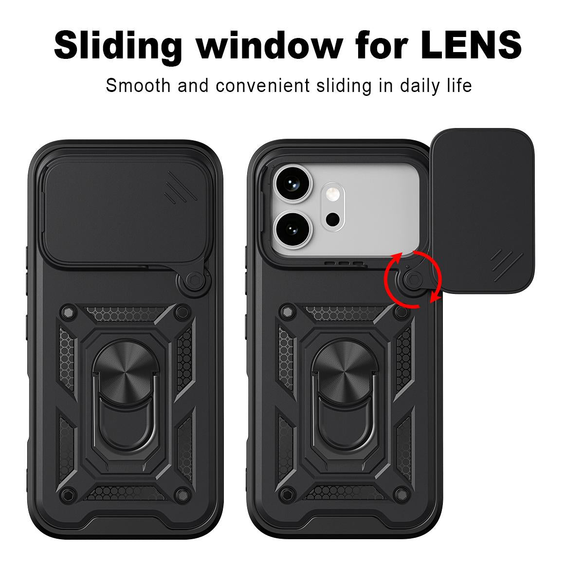 Honor 600 Sliding Camera Cover Magnetic Ring Stand Shockproof TPU + PC Protective Phone Case