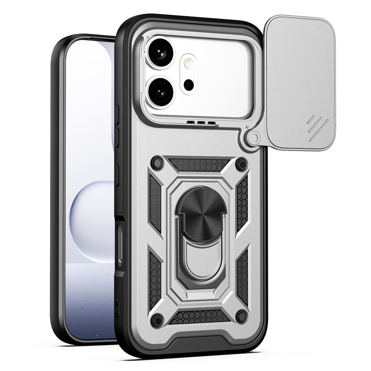 Honor 600 Pro 5G Sliding Camera Cover Magnetic Ring Stand Shockproof TPU + PC Protective Phone Case