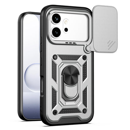 Honor 600 Pro 5G Sliding Camera Cover Magnetic Ring Stand Shockproof TPU + PC Protective Phone Case