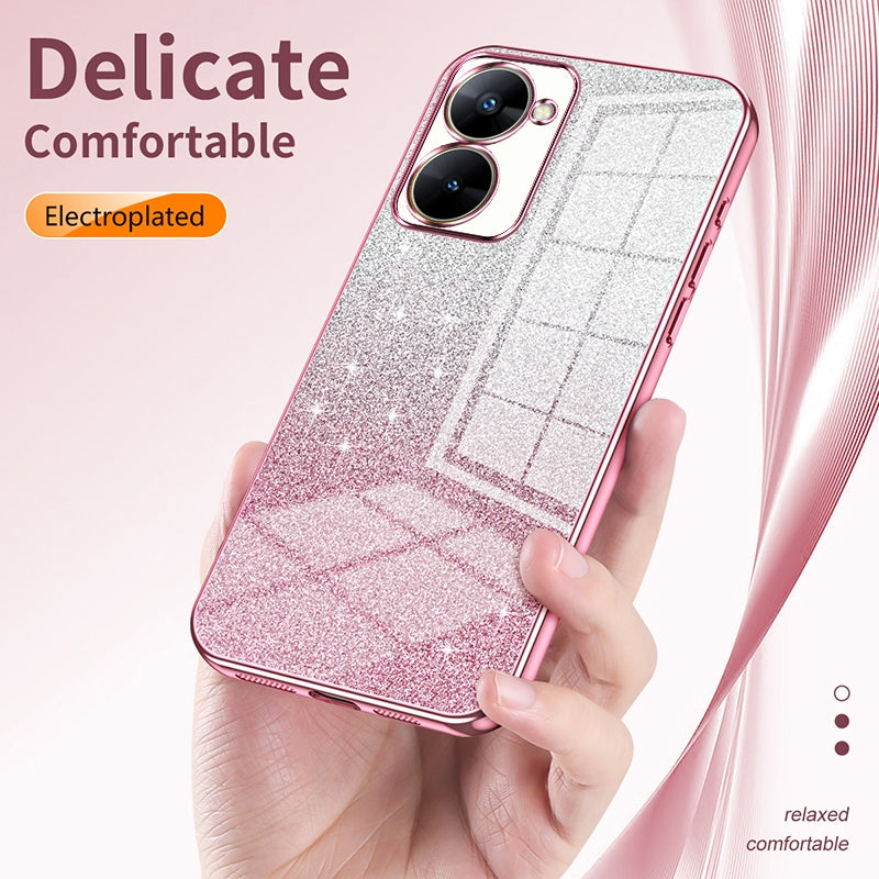 Realme V11 Glitter Powder Electroplated Gradient Phone Case – Fashionable & Luxurious with Anti-Fingerprint Coating, Shock-Absorption, and Lens Protection