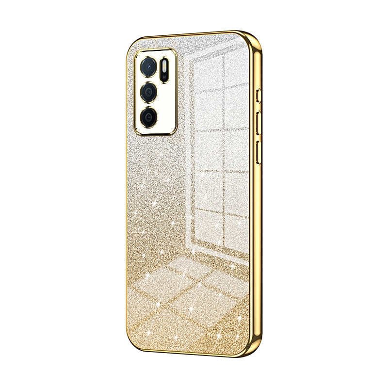 OPPO A16 Glitter Powder Electroplated Gradient Phone Case – Fashionable & Luxurious with Anti-Fingerprint Coating, Shock-Absorption, and Lens Protection