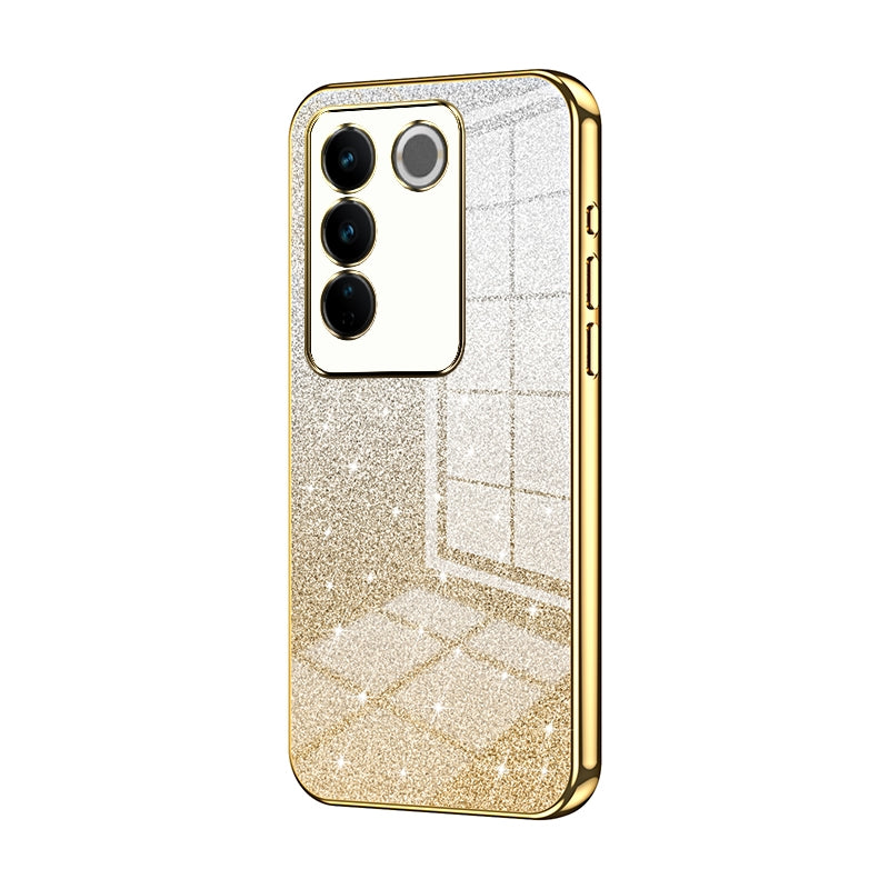 vivo V27 Glitter Powder Electroplated Gradient Phone Case – Fashionable & Luxurious with Anti-Fingerprint Coating, Shock-Absorption, and Lens Protection