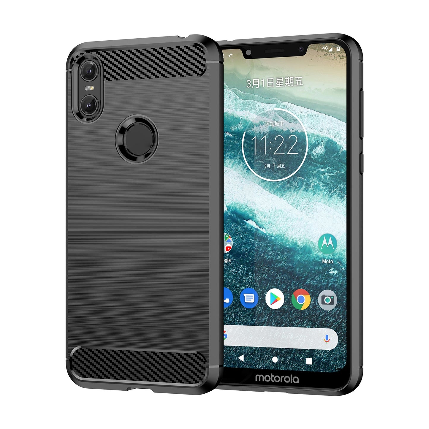 Motorola Moto One Carbon Fibre Brushed Texture TPU Protective Phone Case Shockproof Slim Cover
