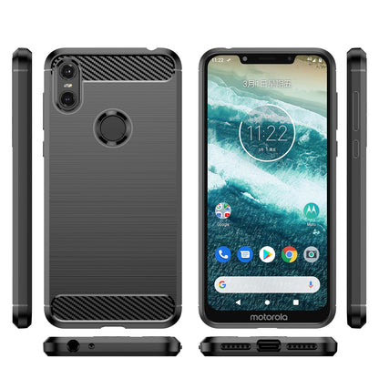 Motorola Moto One Carbon Fiber Brushed Texture TPU Protective Phone Case Shockproof Slim Cover