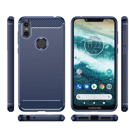 Motorola Moto One Carbon Fiber Brushed Texture TPU Protective Phone Case Shockproof Slim Cover