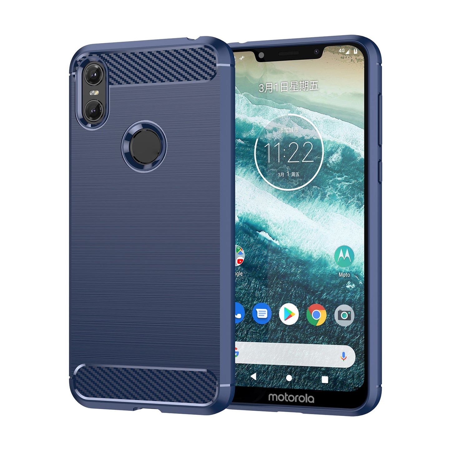 Motorola Moto One Carbon Fiber Brushed Texture TPU Protective Phone Case Shockproof Slim Cover