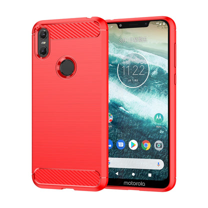 Motorola Moto One Carbon Fiber Brushed Texture TPU Protective Phone Case Shockproof Slim Cover