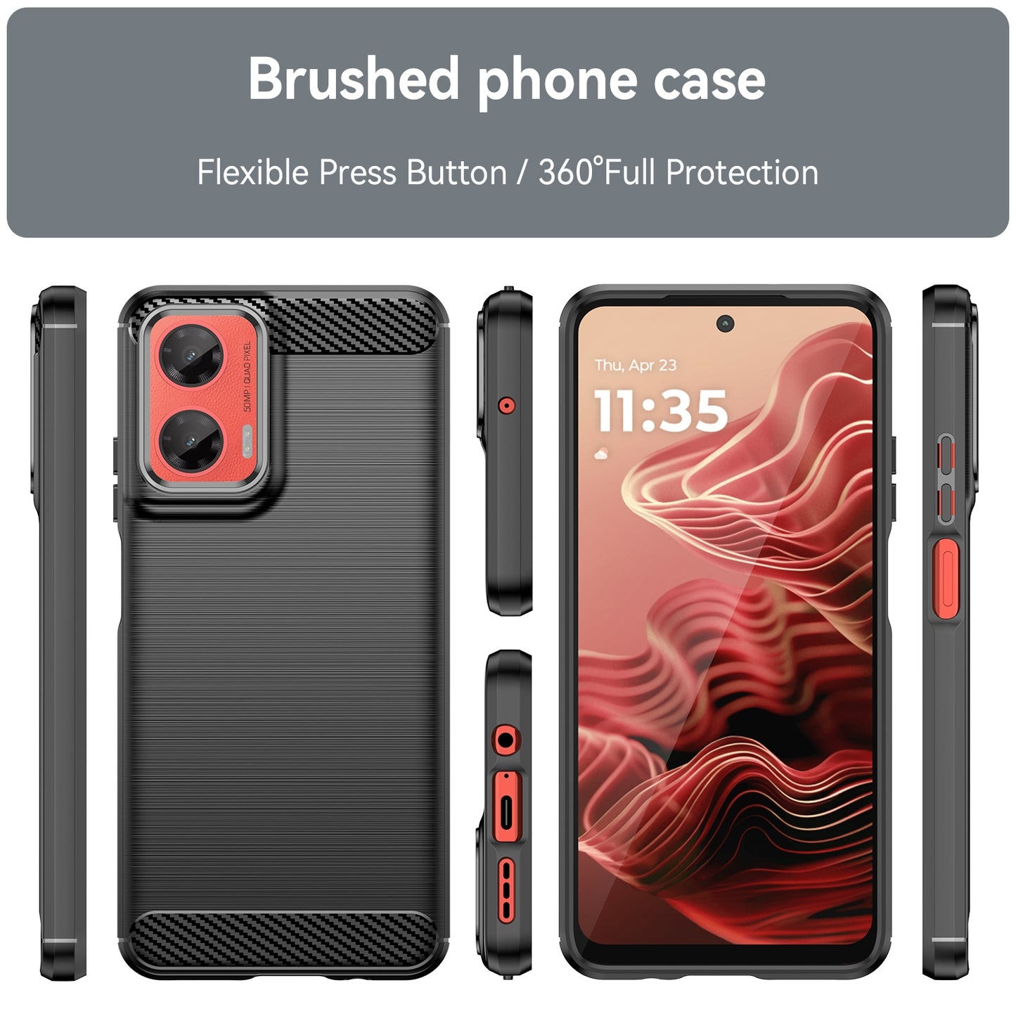 Motorola Moto G35 5G Carbon Fiber Brushed Texture TPU Protective Phone Case Shockproof Slim Cover