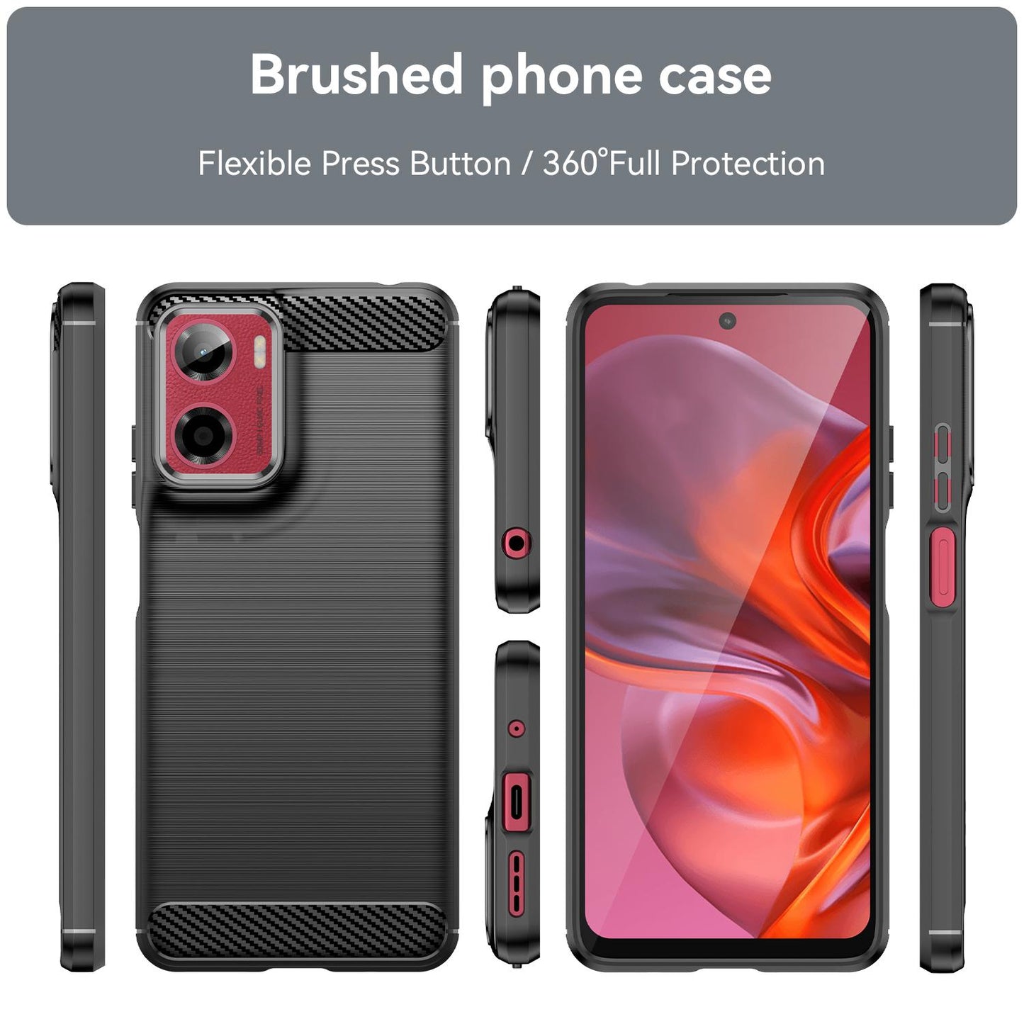 Motorola Moto E15 Carbon Fiber Brushed Texture TPU Protective Phone Case Shockproof Slim Cover