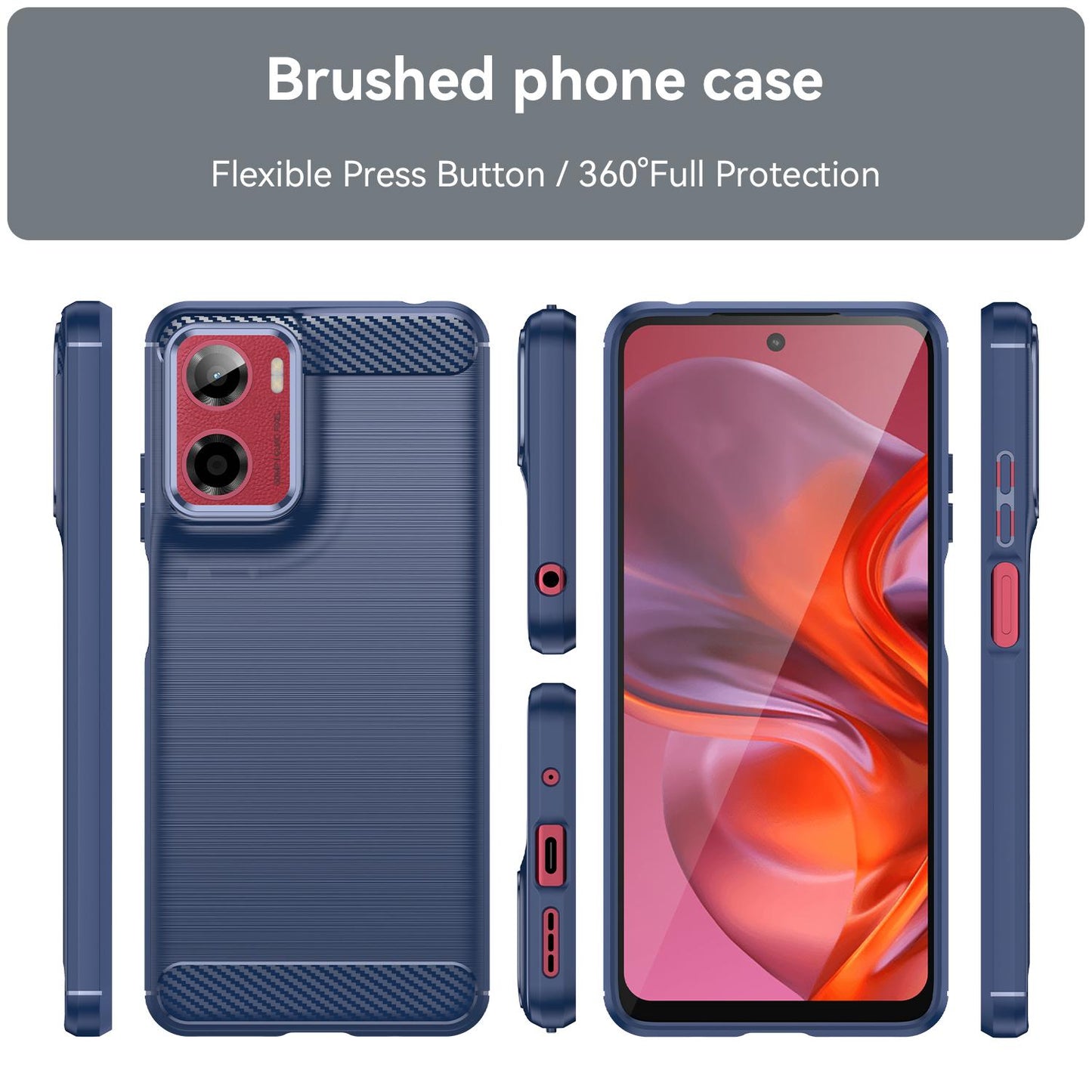 Motorola Moto E15 Carbon Fiber Brushed Texture TPU Protective Phone Case Shockproof Slim Cover