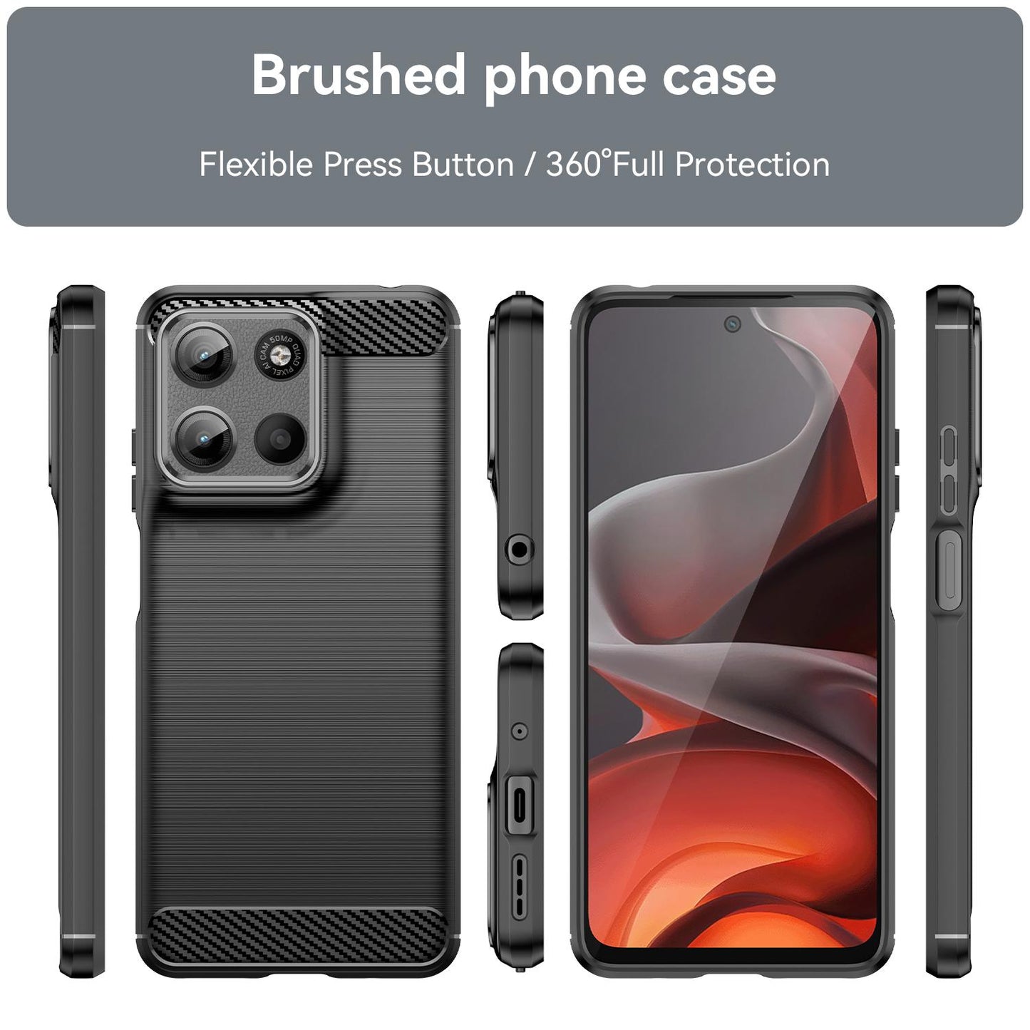 Motorola Moto G15 Carbon Fibre Brushed Texture TPU Protective Phone Case Shockproof Slim Cover